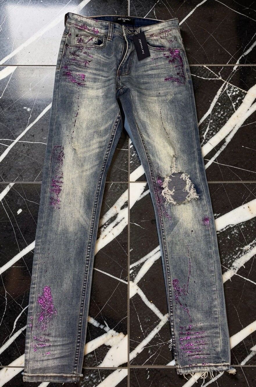NWT Serenede Cosmic Dust Jeans Mens Sz 28 Blue Skinny Slim Fit Distressed